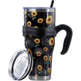 thumbnail image 1 of 40 Oz Tumbler with Handle and Silicone Straws,Coffee Insulated Tumbler with Handle,40 Oz Cute Black Sunflower Water Bottles,Travel Mug with Handle, 1 of 6