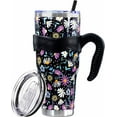 thumbnail image 1 of 40 Oz Tumbler with Handle and Silicone Straws,Coffee Insulated Tumbler with Handle,40 Oz Flowers Water Bottles,Travel Mug with Handle, 1 of 6