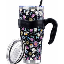 40 Oz Tumbler with Handle and Silicone Straws,Coffee Insulated Tumbler with Handle,40 Oz Flowers Water Bottles,Travel Mug with Handle