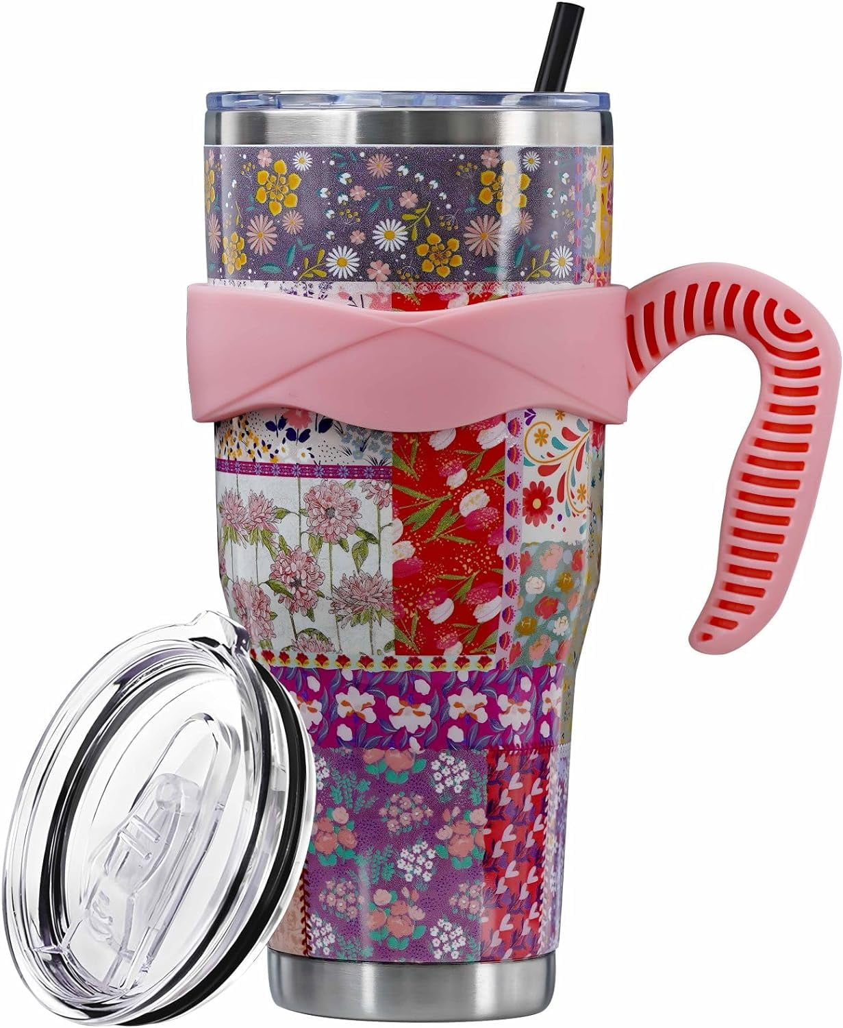 40 Oz Tumbler with Handle and Silicone Straws,Coffee Insulated Tumbler