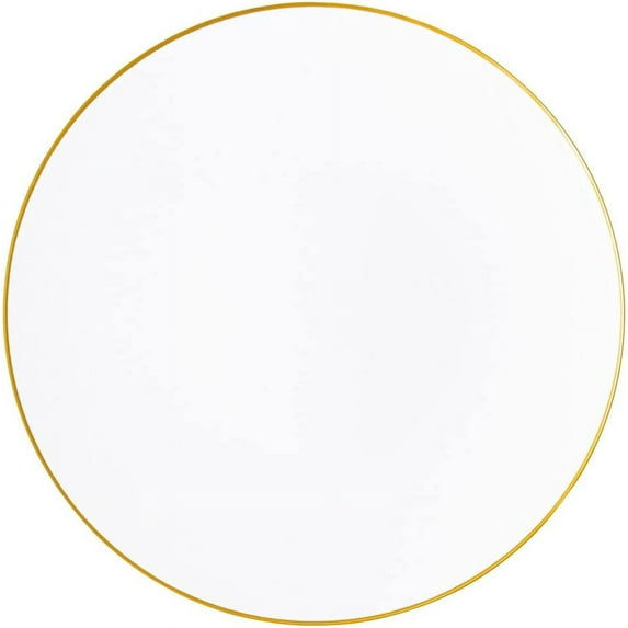 (40 PACK) EcoQuality 13" inch Round Charger Hammered White Plastic Plates with Gold Rim - China Like Party Plates, Heavy Duty Large Disposable Dinner Salad Plate Weddings, Serveware