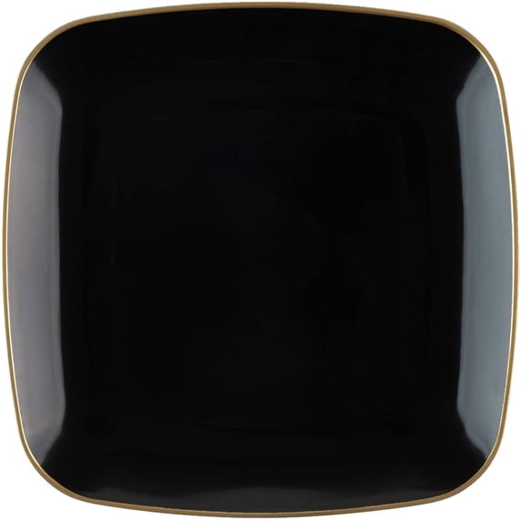 (40 PACK) EcoQuality 7.25" inch Disposable Square Black Plastic Plates with Gold Rim, China Like Party Plates, Heavy Duty Dessert Plate, Salads, Weddings, Baby Showers, Catering, Non Toxic