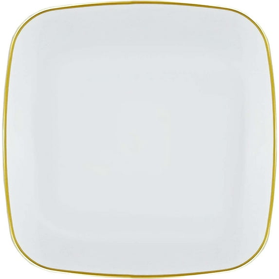 (40 PACK) EcoQuality 8.5" inch Disposable Square White Plastic Plates with Gold Rim, China Like Party Plates, Heavy Duty Dessert Plate, Salads, Weddings, Baby Showers, Catering, Non Toxic