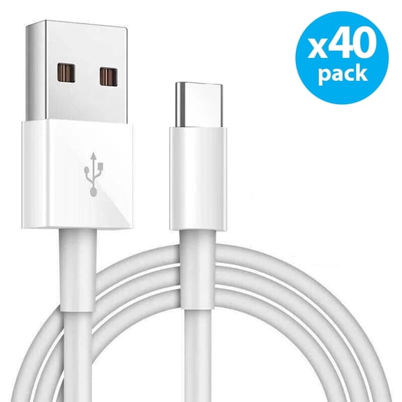 40-PACK USB to USB-C Cable Type C Charger Regular Charging & Data Sync Cable Compatible with Samsung Galaxy S10 S9 S8 Plus, Note 9 8, LG V50 V40 G8 G7 Other USB-C, 3FT (Doesn't work with iPhones)