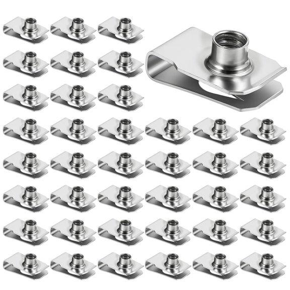 40 PCS 1/4"-20 Stainless Steel Regular Extruded U Nuts, U-Style Clip-On Nut Sliver Stainless Steel U-Type Fasteners
