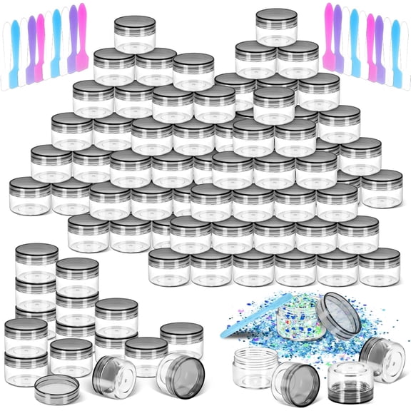 40 PCS 15g Empty Plastic Containers with Lids,Small Makeup Sample Containers,0.5oz Small Pot Jars Round Travel Cosmetic Spatulas for Liquid Powder Cream Lotion