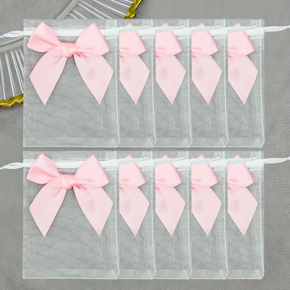 40 PCS 4"x4.7"(10x12cm) Premium Sheer Organza Bags Pink Wedding Favor Bags Jewelry Gift Bags for Party Christmas Festival
