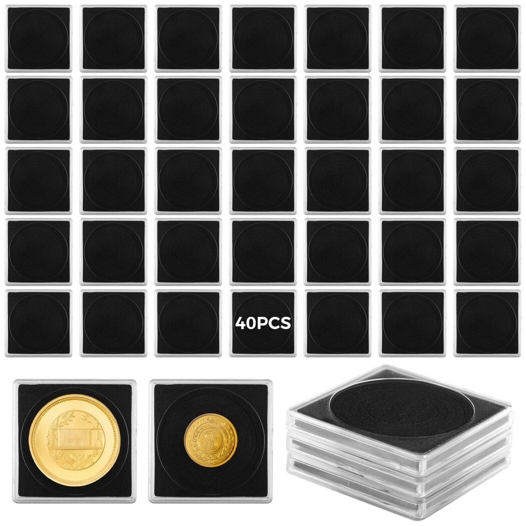 40 PCS Acrylic Coin Collection Cases, Coin Cases with Adjustable Foam Bases, Universal Coin Snap Holders, Souvenir Coin Protection Cases for Collectors, Coin Dollar Bill Collection Supplies