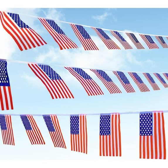 40 PCS American Flags - 40 Feet US Flag Banners, Suitable for Indoor Outdoor Decor USA String Flag Patriotic Banner Flag Decorations for Memorial Day, Flag Day, 4th of July Independence Day