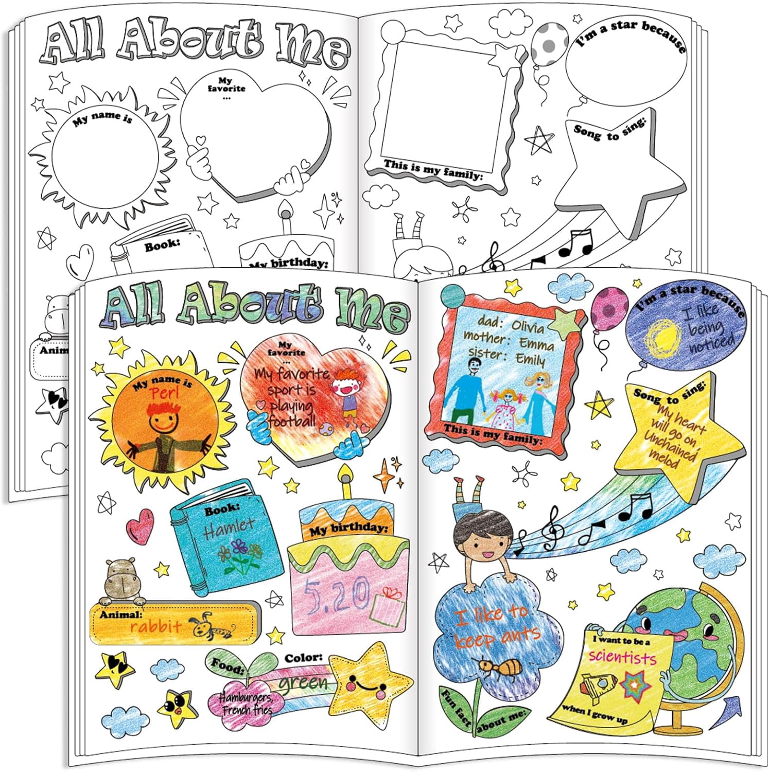 40 PCS Book All About Me Student Posters DIY Color Ready-to-Decorate ...