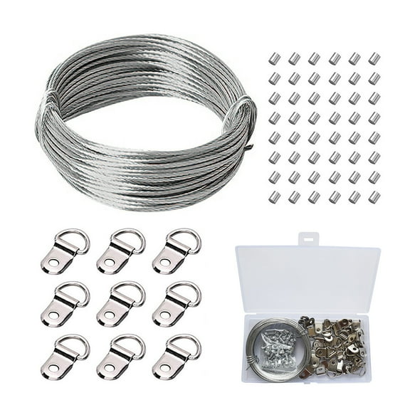 40 PCS D Hooks & 100FT Picture Hanging Wire Kit - Heavy Duty Stainless Steel Cable for Wall Art, Photo Frames, Mirrors - Includes Crimps for Secure Installation