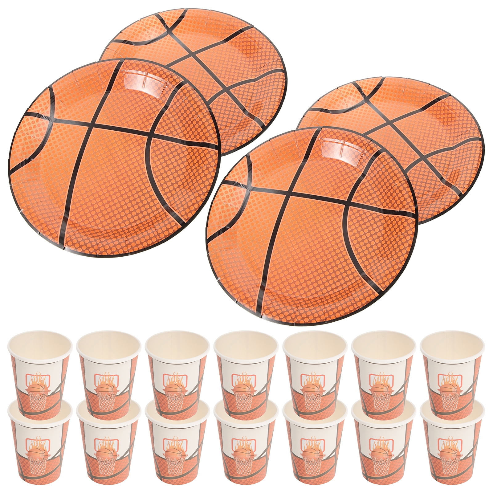 WRITWAA 40PCS Disposable Basketball Party Supplies Paper Plates and Cups Set for Birthday and Baby Shower Events (Random Cup Design)