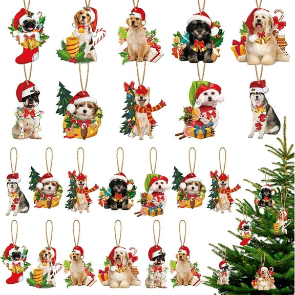 40 PCS Dog Christmas Tree Ornament Xmas Decorations Funny Dog Christmas Tree Ornament Dog Lovers Gift Dog Hanging Decoration Assorted Dog Holiday Christmas Tree Ornament for Christmas Holiday Party
