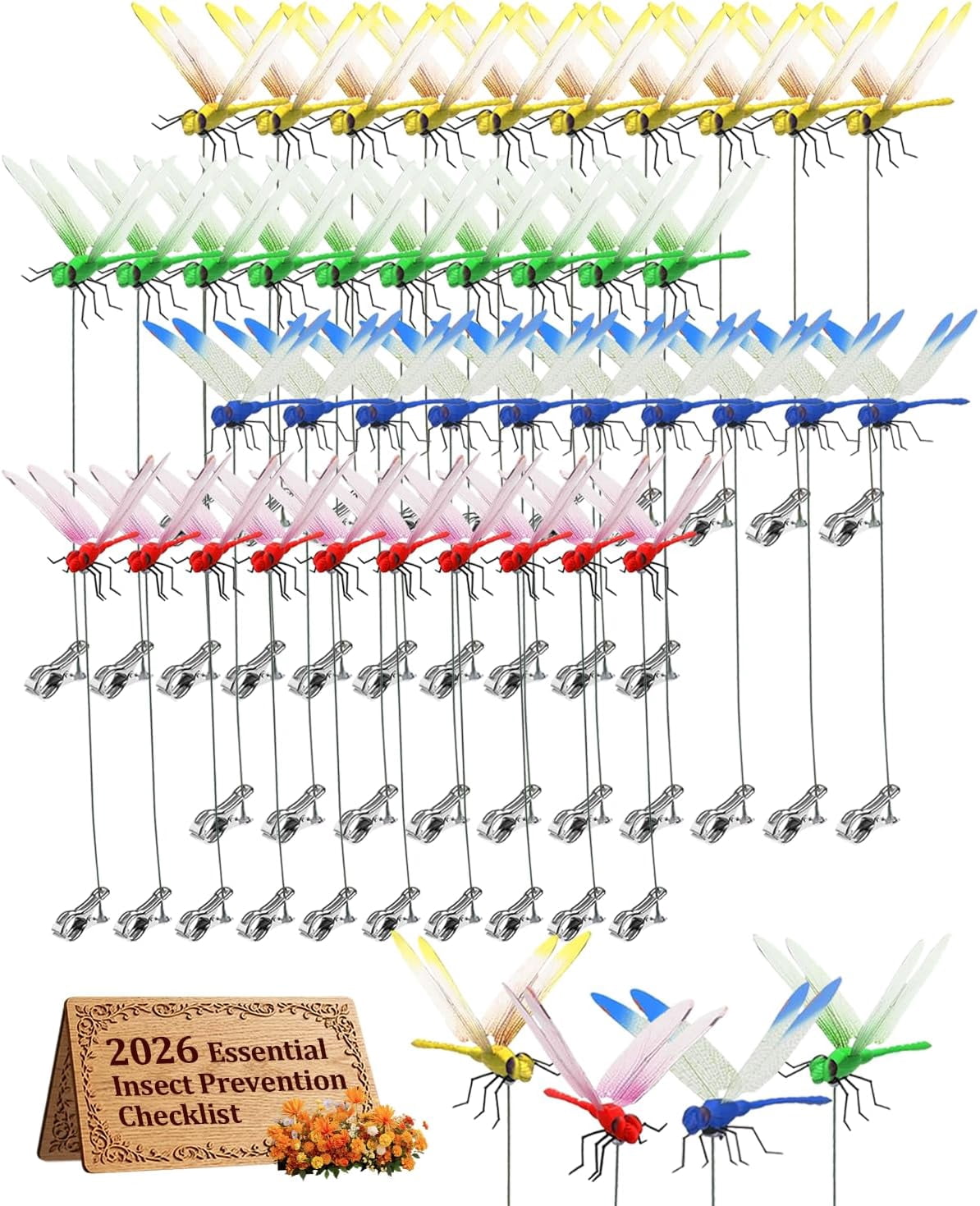 40 PCS Dragonfly Clips for Bugs Repellent Outdoor, 3D Artificial Dragonfly Garden Stakes Decor, Dragonfly Clips to Keep Bugs Away Yard Patio Hat Golf (4 Color Set)