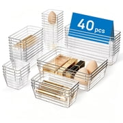 Sindcom 40 PCS Drawer Organizer, 4-Size Clear Plastic Bins Containers, for Bathroom and Vanity Storage