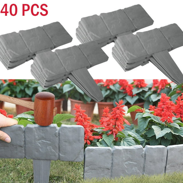 40 PCS Garden Border Edging Plastic Fence Panel Stone Lawn Yard Flower