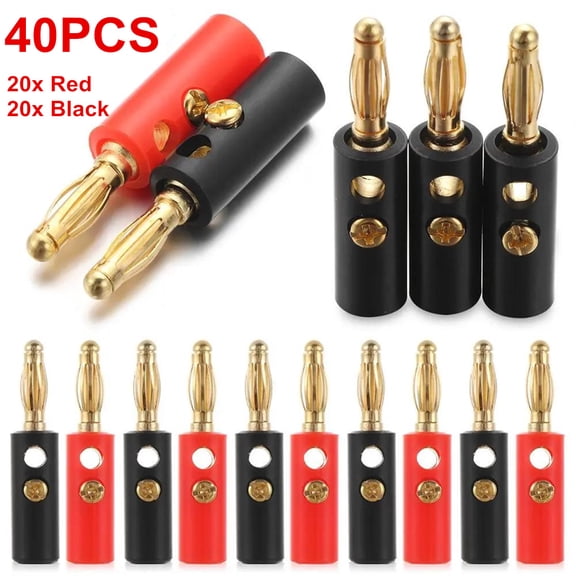 40 PCS Gold Plated 4 mm Banana Plugs Speaker Wire Cable Connectors for Home Audio Hi‑Fi Stereo Amplifier Sound System Cable Terminals