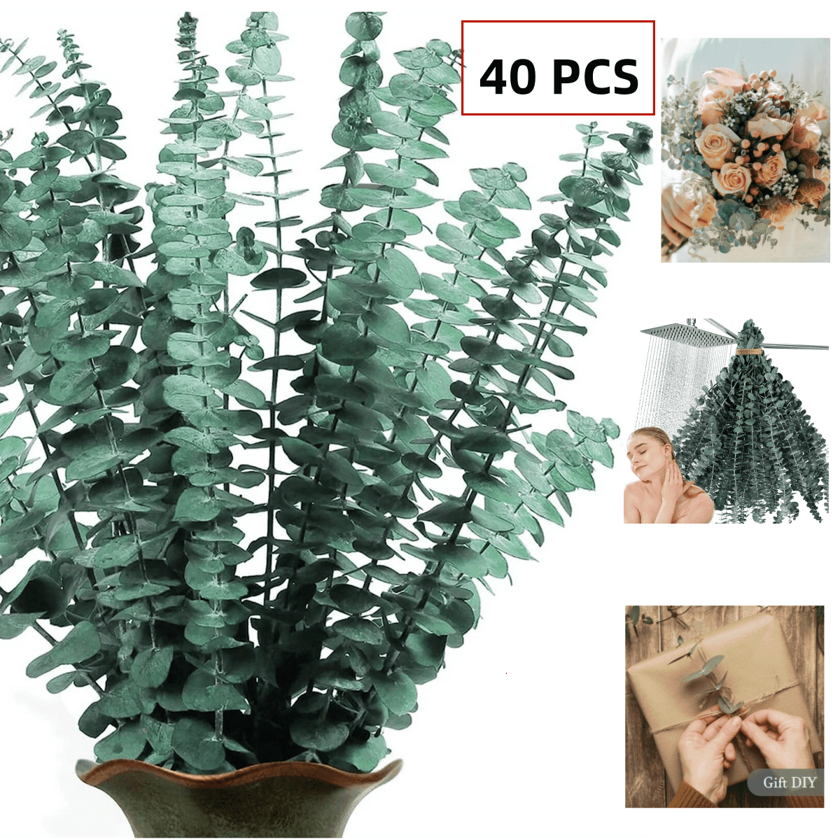 40 PCS Hanging Dried Eucalyptus Stems, 100% Natural Fresh Eucalyptus Leaves,17'' Dried Preserved Eucalyptus for Shower Leave Bundle, Arrangement, Wedding, Home Decor,Green