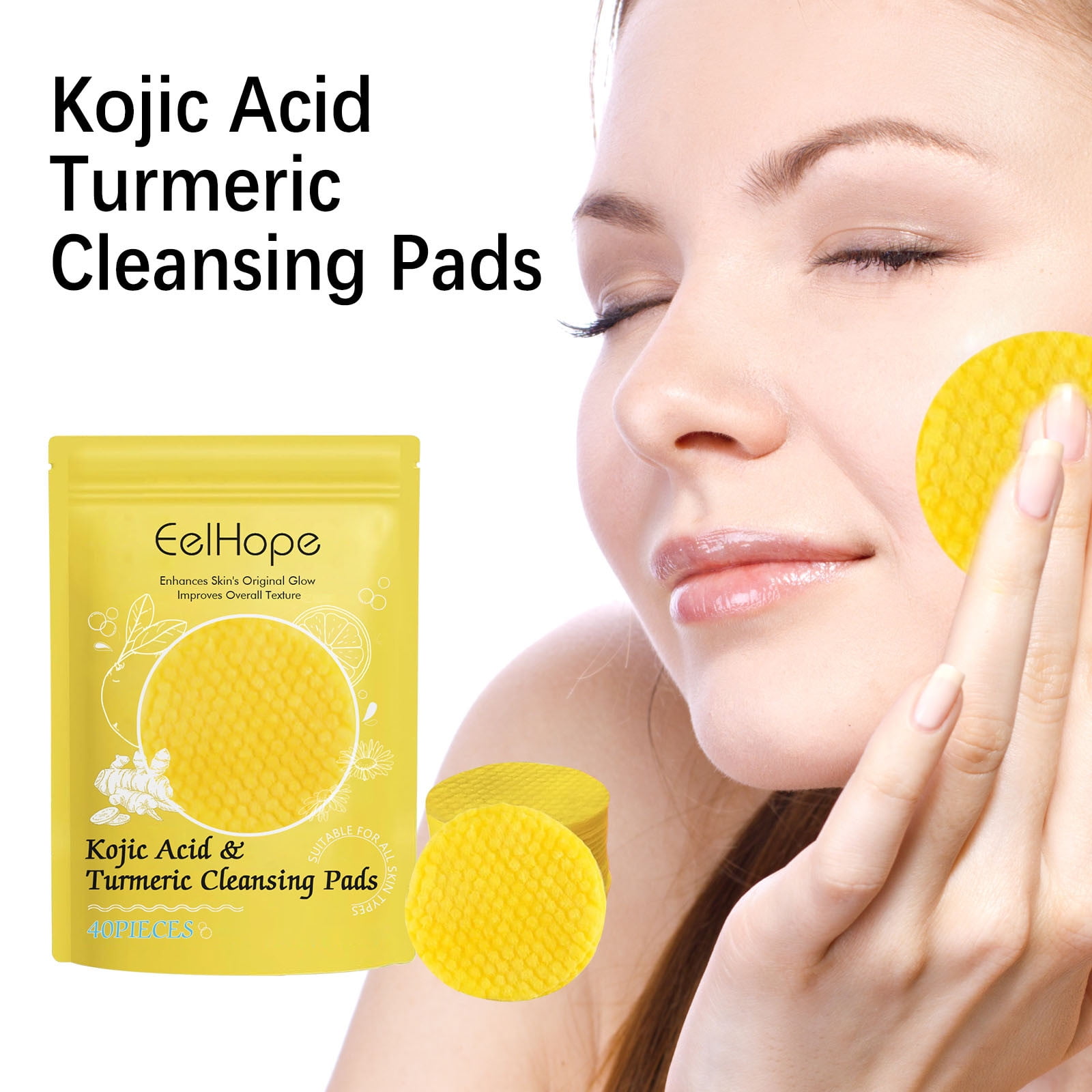 40 PCS Kojic Acid Turmeric Cleansing Pads for Face Dull Skin, Clogged Pores, Excess Oil,Dirt, Dead Skin Cells, Exfoliating, Deep Cleansing with Lemon Extract, Vitamin C, B5 for Body