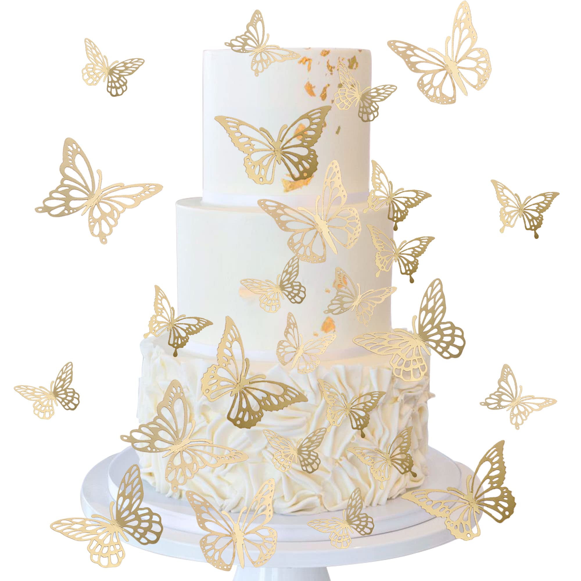 48 Pcs Rose Gold Butterfly Cake Toppers - 3D Hollow Decorations With Happy Birthday Sign