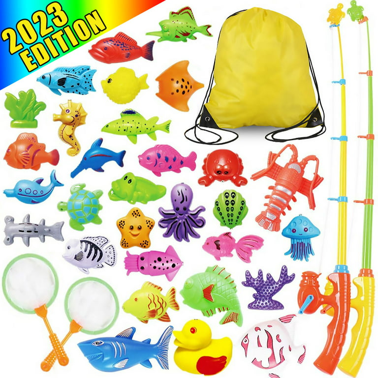 40 PCS Magnetic Fishing Toys Game Set for Kids Water Table Bathtub kiddie  Pool Party with Pole Rod Net, Plastic Floating Fish - Toddler Learning all  Size Color Ocean Sea Animals age