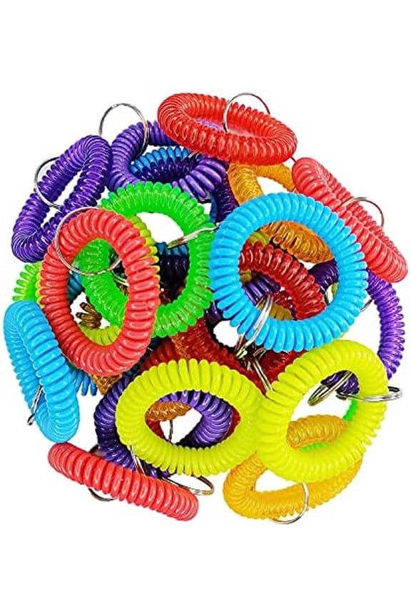 40 PCS Multicolor Plastic Stretchable Spiral Bracelet Wrist Coil Key Chains, Wrist Band Key Ring Chain for Office, Shopping Mall, Sauna, Outdoor Sport$$Office
