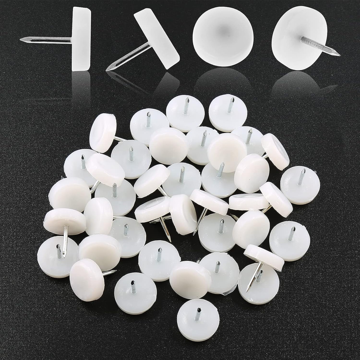 40 PCS Nail in Furniture Glides 18mm Protect Wood Floors White