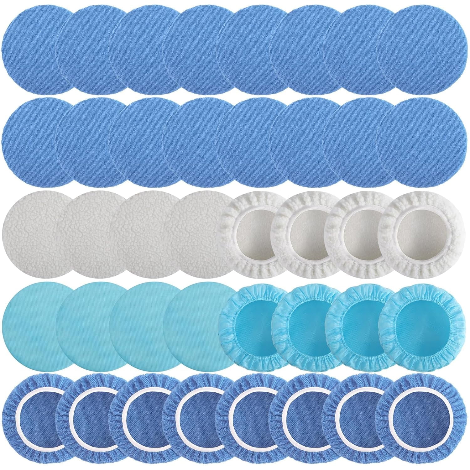 40 PCS Polishing Bonnet Pads,9 to 10 Inches Buffer Bonnets,Car Polisher Pad Bonnet,Buffing Pad Cover Waxers Bonnet,Mix Pack 24 Microfiber, 8 Non-Woven, 8 Woolen for Car Polisher