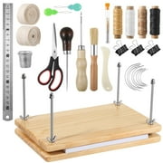 40 PCS Professional Book Binding Kit, 11.6 x 7.7 Inches Wooden Book Binding Press, Book Binding Tools, Book Binding Supplies, Book Cover Board Bone Folder Awl Binding Strap DIY Tools