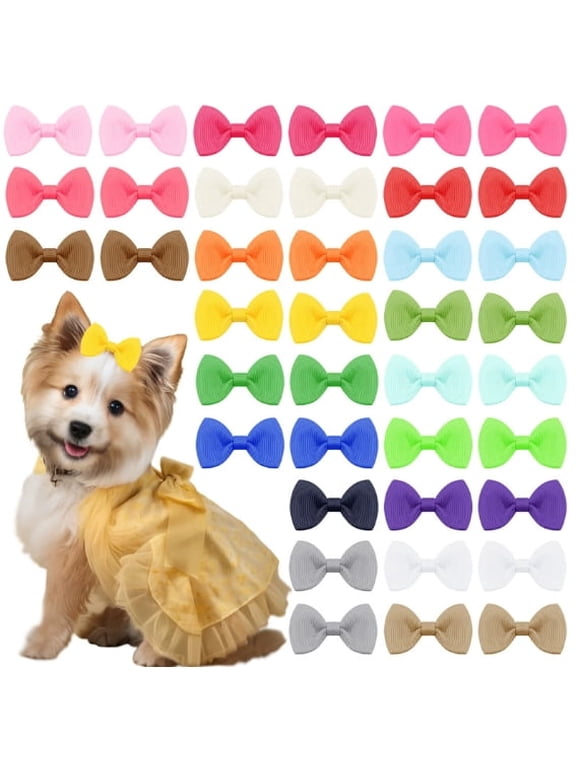 40 PCS Puppy Dog Bows with Clips,Small Handmade Hair Accessories Bow Pet Puppy for Doggies Cat Kitten Rabbit Grooming Accessories