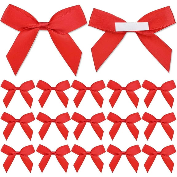 40 PCS Red Satin Ribbon Bows Self Adhesive Bows for Luxury Gift Wrapping Small Tied Ribbon Adhesive Bow for DIY Satin Ribbon Bows for Brithday Christmas Party Gift Wrap Bows for Bags