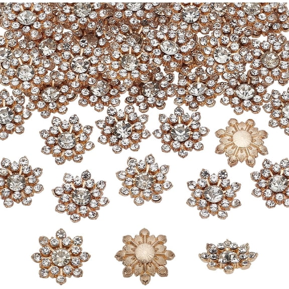 40 PCS Rhinestone Buttons 0.62 inch Rhinestone Buttons Without Hole Golden Alloy Shank Buttons for Garment Accessories Snowflake Shape Button for Clothes Bags Hats Decoration