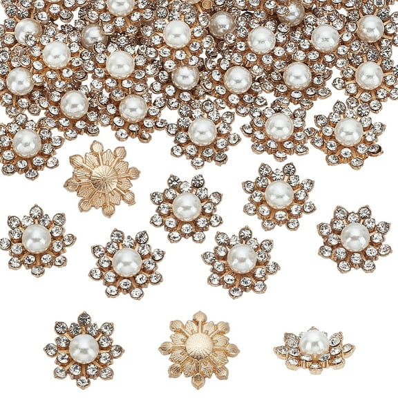 40 PCS Rhinestone Pearl Buttons 0.62inch Without Hole Golden Pearl Sewing Buttons Snowflake Shape Glass Rhinestone Alloy Button DIY