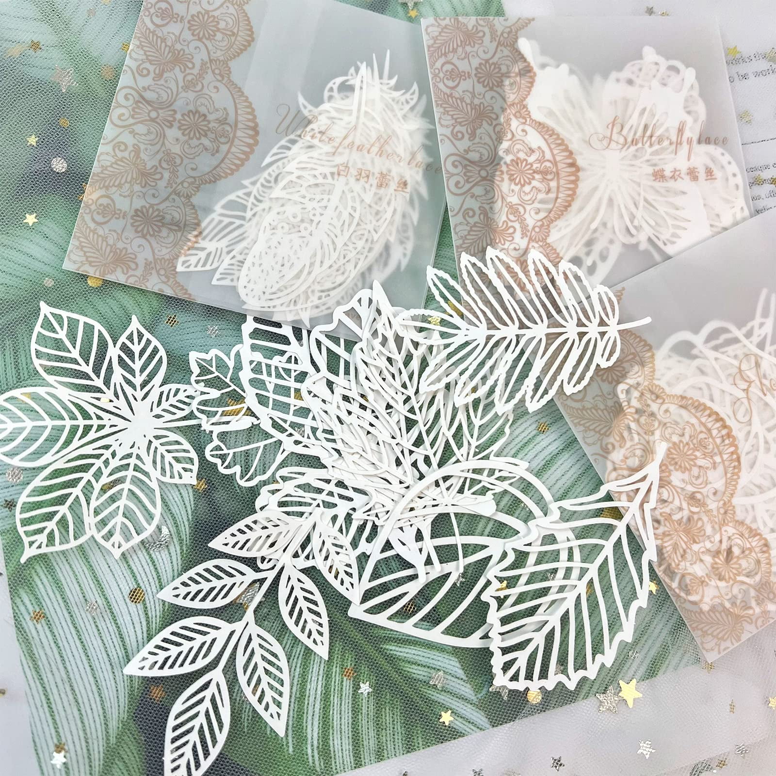 40 PCS Scrapbook Supplies Scrapbooking Lace Paper Butterfly Leaves