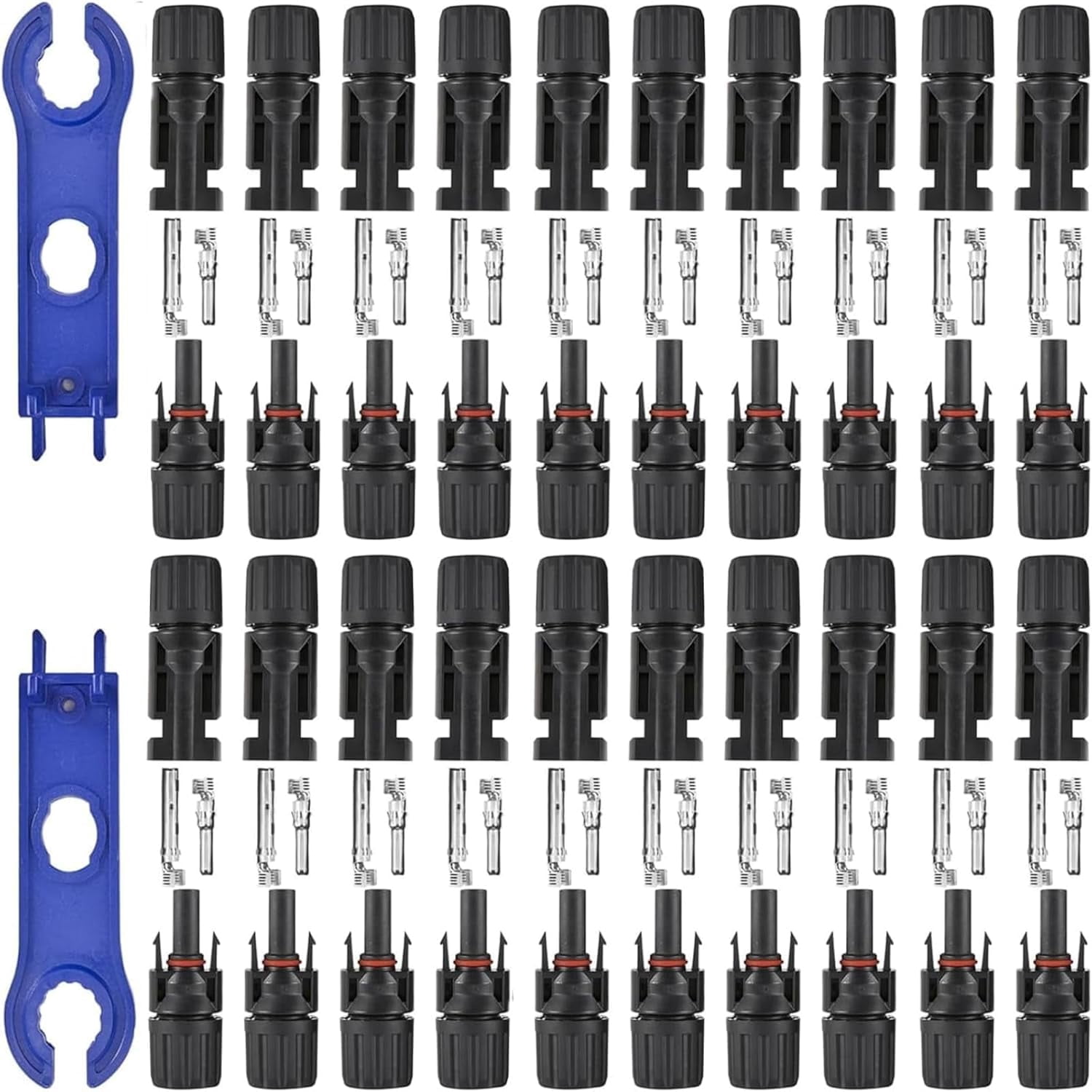 40 PCS Solar Connectors, Male/Female Waterproof IP67, MC4 1000V 30A, (20Pairs) Solar Panel Cable Connectors with 2 Spanners(10AWG)