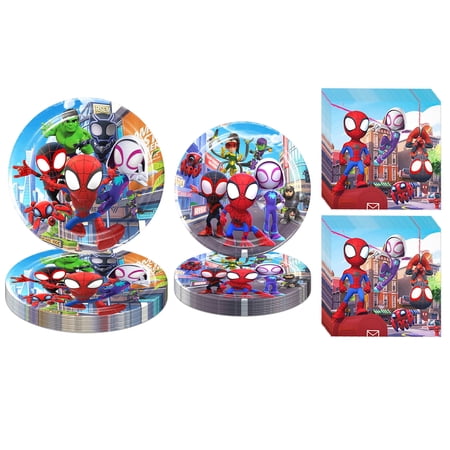40 PCS Spidey Birthday Paper Plates and Napkins, Spidey Party Paper Plates Disposable Tableware Set for Birthday Decorations