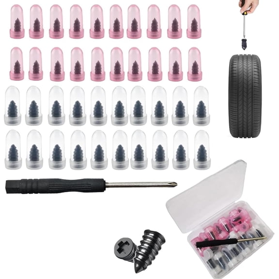 40 PCS Tire Repair Rubber Nails Kit with 2 Sizes, Tire Repair Kit Fast Self-Service Tire Repair Tools, with Box and Screwdriver, Suitable for Car Motorcycle Jeep Tire Puncture Repair