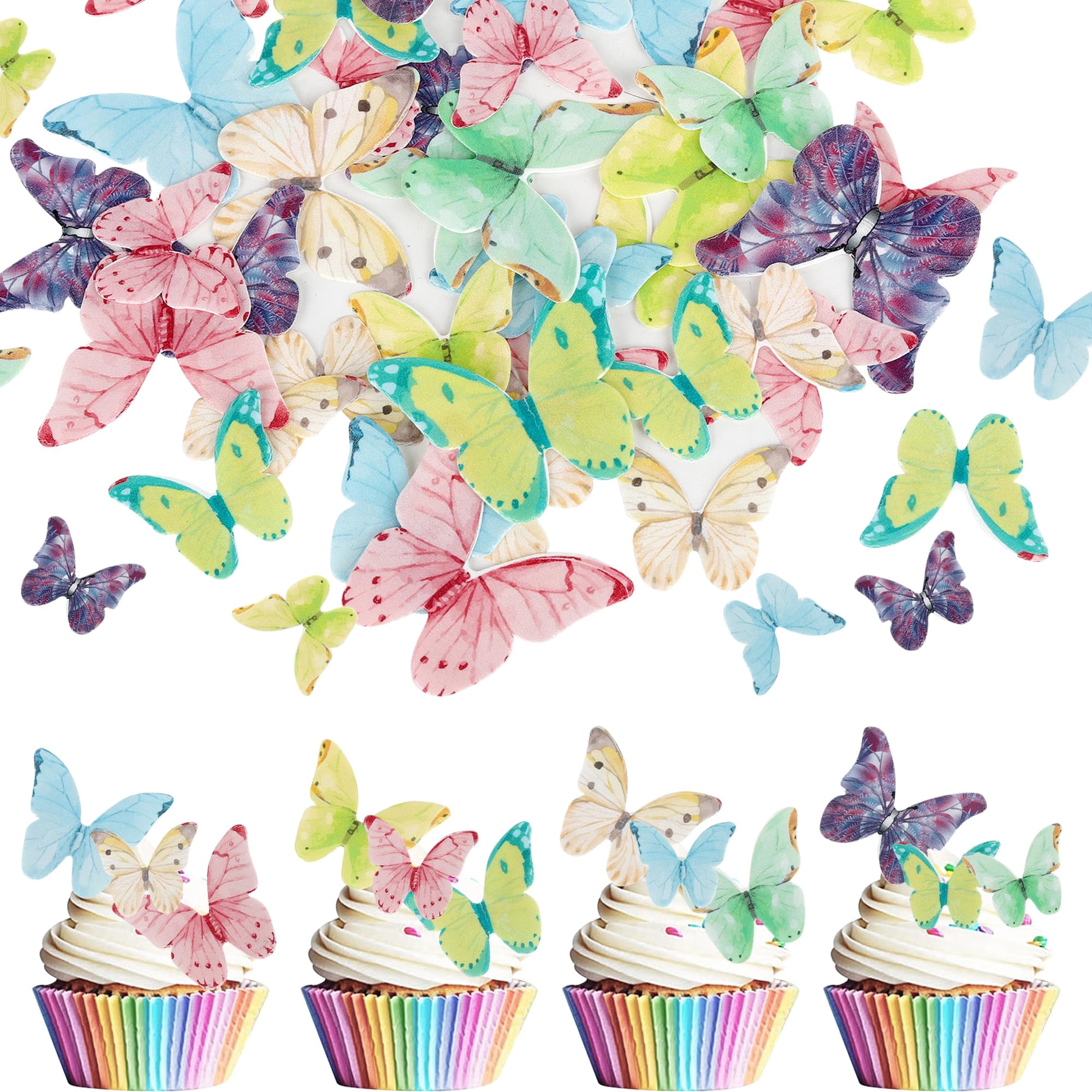 72 PCS Edible Butterfly Cake Decorations – 6 Color Wafer Paper 3D Cupcake Toppers For Wedding, Birthday Parties