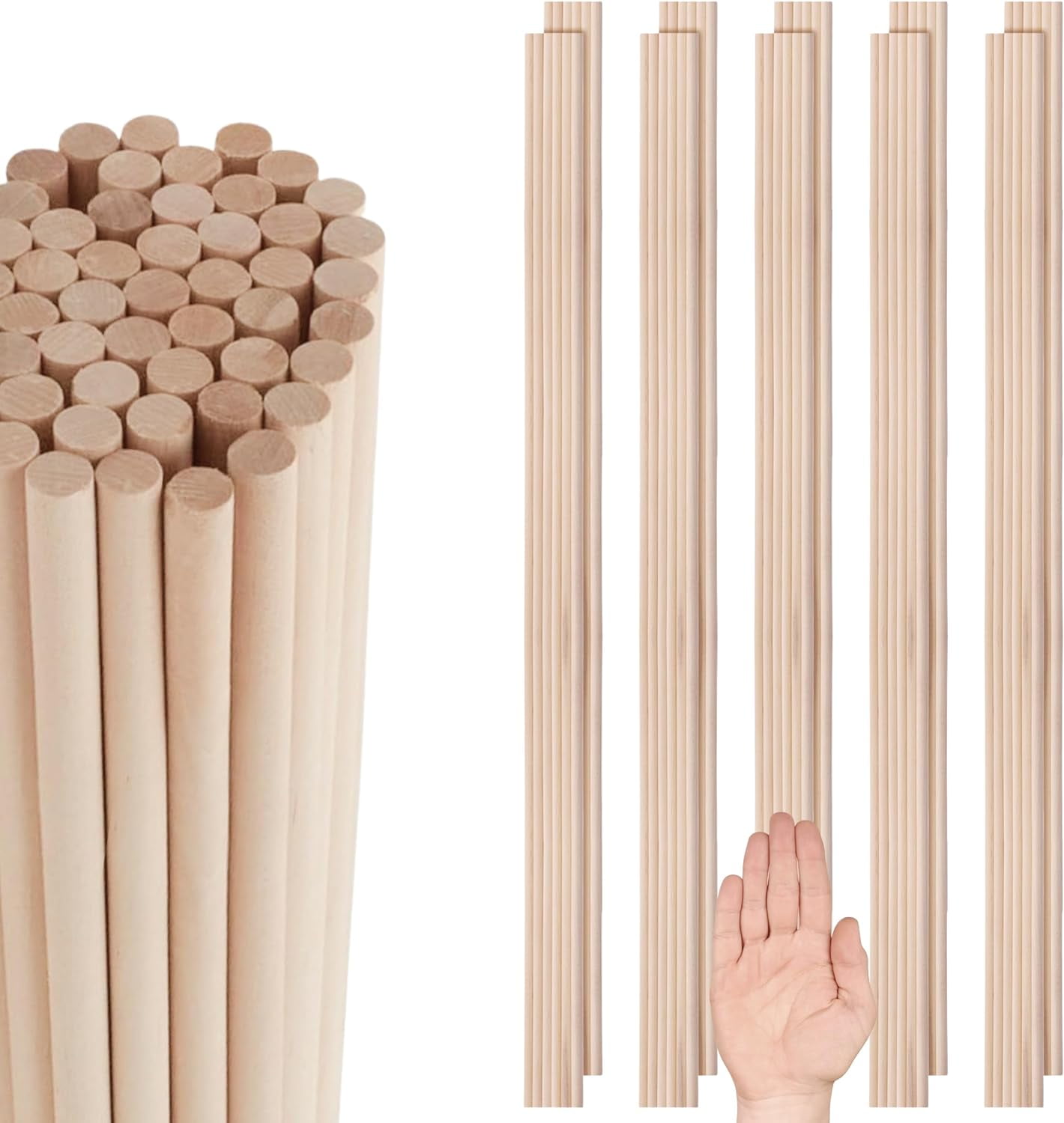 40 PCS Wooden Dowel Rod 24 Inch x 1/4 inch Wood Craft Sticks Wooden for Crafts Rods Bamboo Wood Sticks Long for DIY