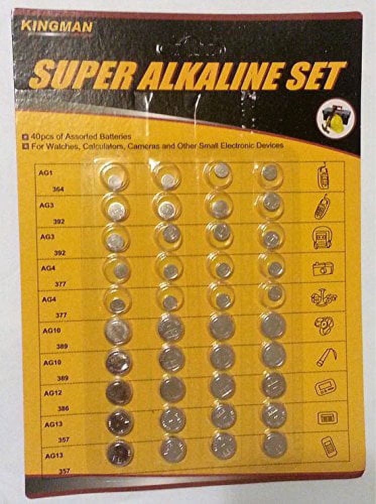 40 PCS of Assorted Batteries, Kingman Super Alkaline Set, Watch