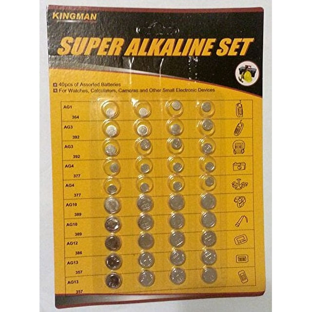 40 PCS of Assorted Batteries, Kingman Super Alkaline Set, Watch