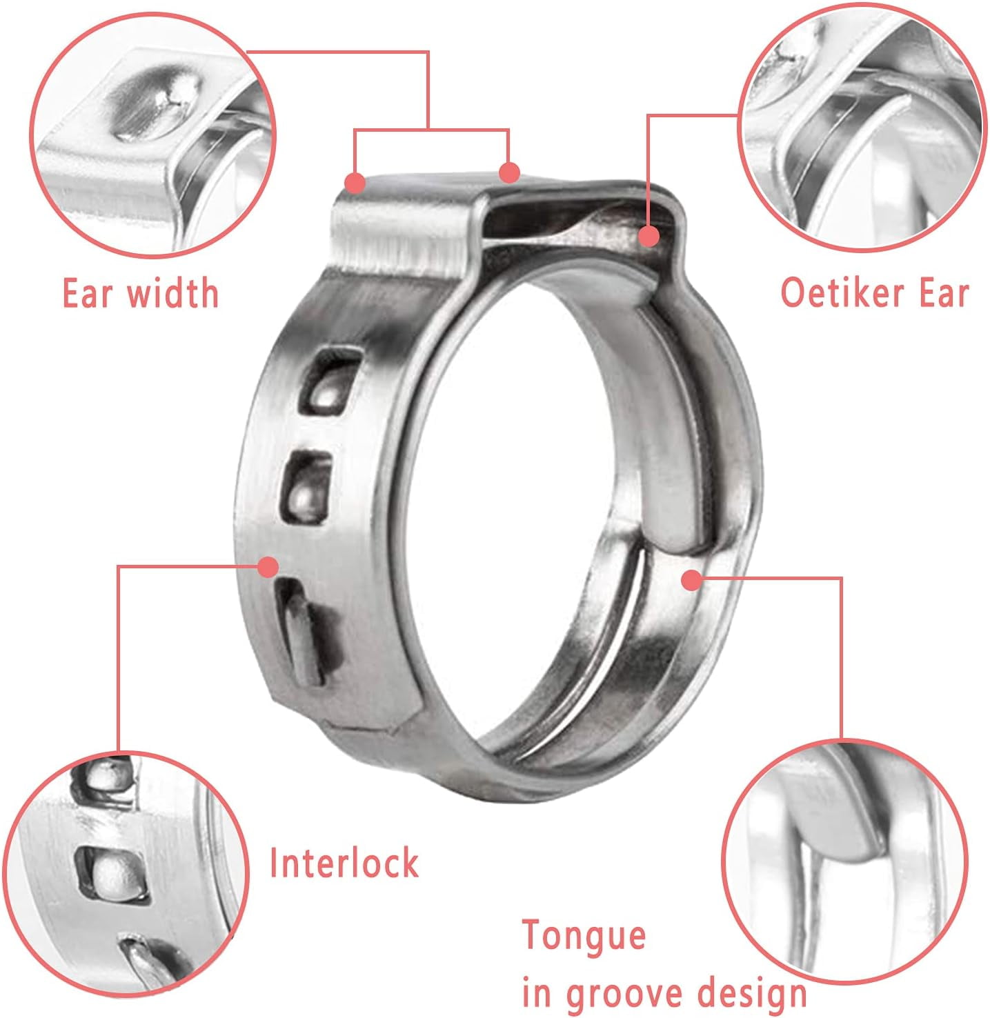 40 Pack 1/2 Inch Stainless Steel Single Ear Hose Clamps - 15.3-18.5mm Cinch Clamps For PEX, Hose, & Tubing