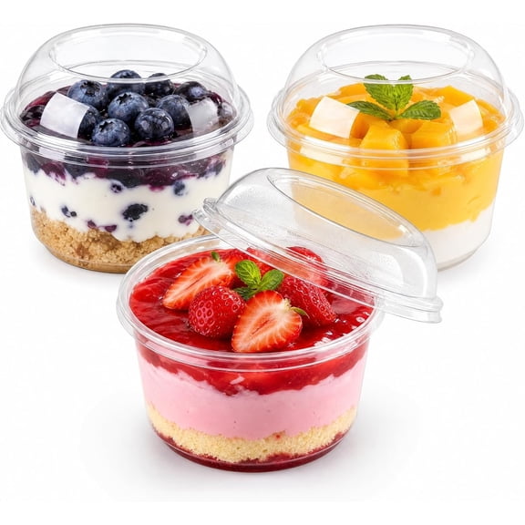 40 Pack 12 oz Plastic Dessert Cups with Dome , Disposable Clear Acai Bowls Party Serving Bowls for Yogurt Parfait, Ice Cream, Cake, Snacks, Fruit, Milkshake, Pudding, Salad