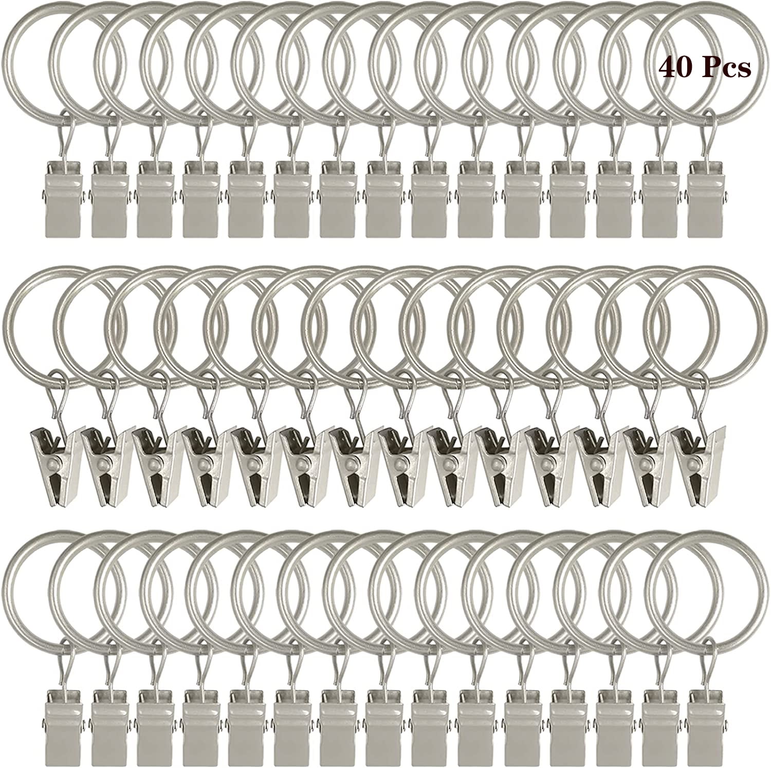 40 Pack Easy Glide 1in Window Curtain Rings with Rustproof Clips ...