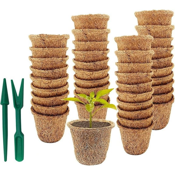 40 Pack 2.6 Inch Coco Coir Seed Starter Pots, Biodegradable Seed Starter Pots, Organic Biodegradable Germination Nursery Seedling Pots for Flower Vegetables and Saplings