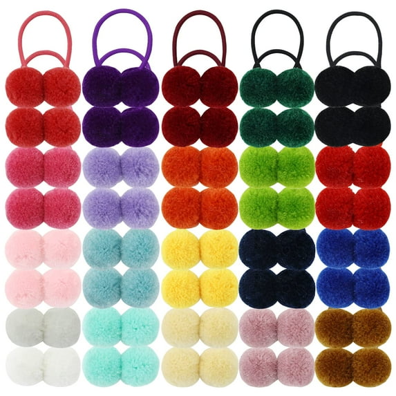 40 Pack/20 Pairs Cute Small Pom Pom Hair Ties Colorful Balls Scrunchies Pompoms Elastics Rubber Bands Pigtail Ponytail Holders Ropes Accessories for Baby Girls Infants Toddlers Kids Children