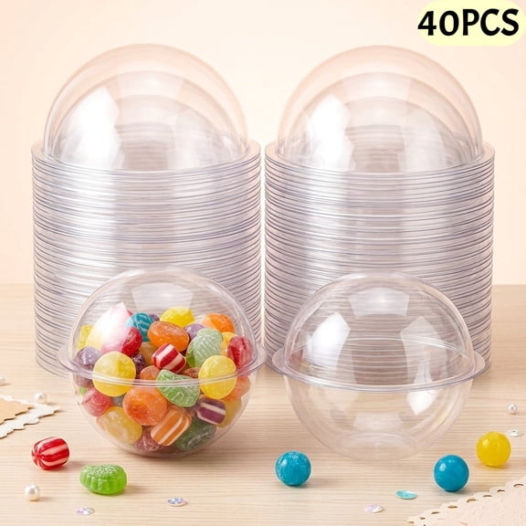 40 Pack 3.15 Inch Clear Plastic Dome Candy Boxes, Half Sphere Treat Containers, Transparent Round Gift Favor Boxes for Wedding Party Candy, Chocolate, Small Gift & DIY Craft Packaging