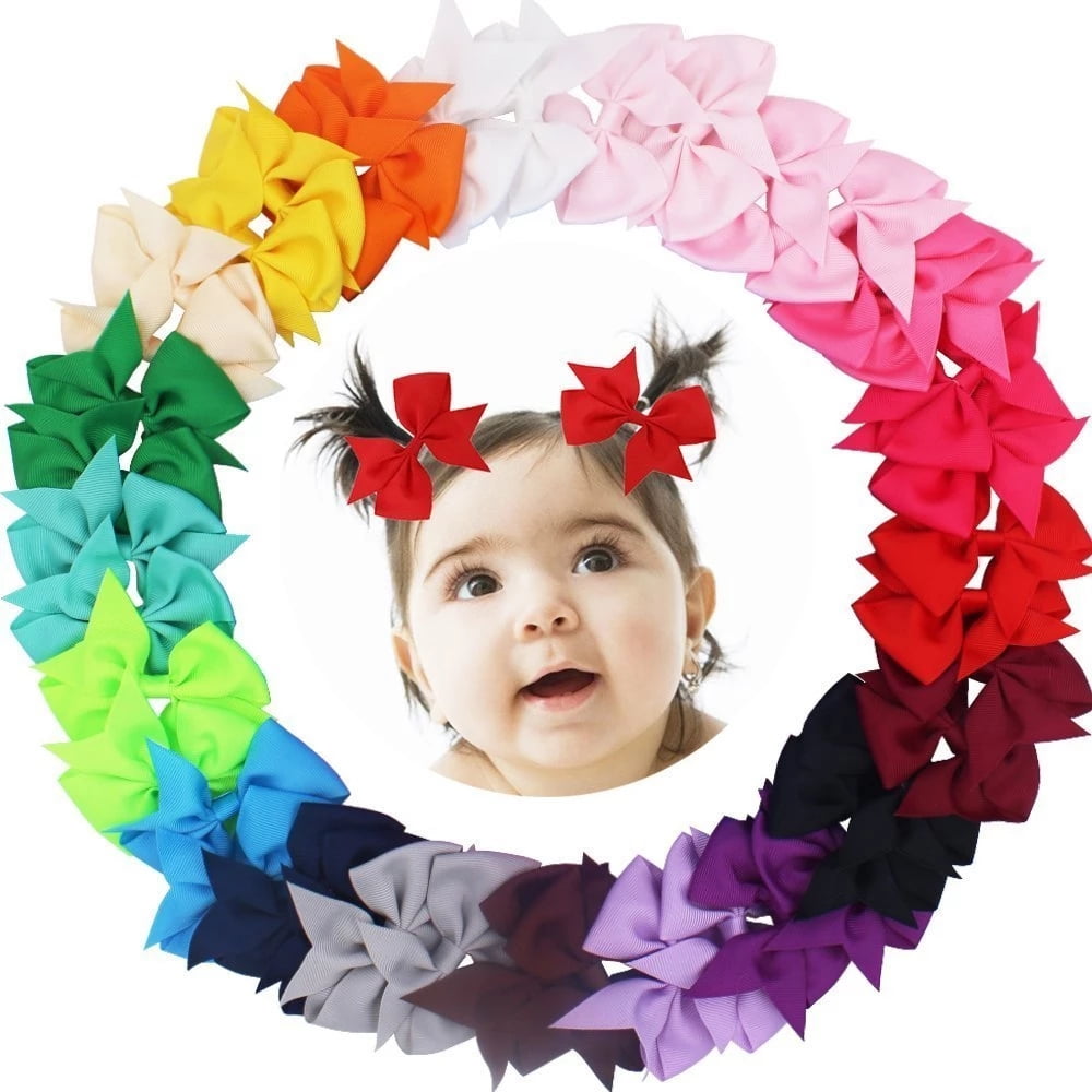 40 Pack 3.5 inch Hair Bows Baby Girls Children Grosgrain Ribbon