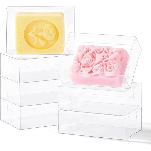 40 Pack 3.5"x2.36"x1.2" Clear Plastic Soap Boxes for Homemade Soap Small Dessert Gift Bakery Boxes for Macarons, Cookies & Candies, Wedding & Birthday Party Favors