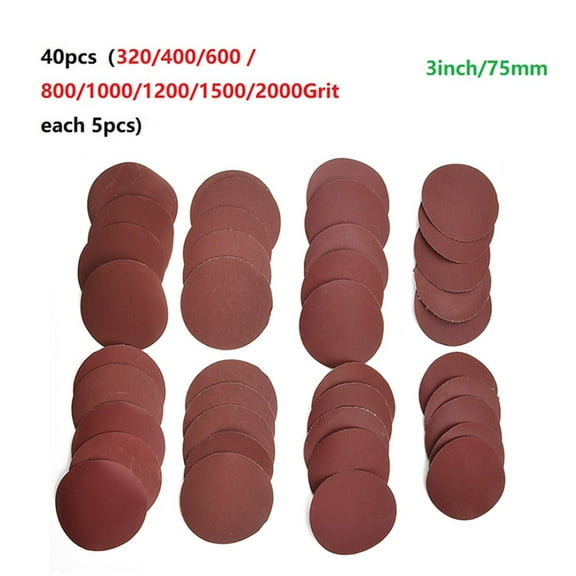 40-Pack 3-Inch Sanding Discs 320-2000 Grit for Random Orbital Sander Wood Metal Auto Polishing Flocking and